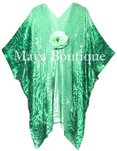 Emerald Green Camellia Burnout Velvet Caftan Kimono Ombre Hand Dye Maya Matazaro