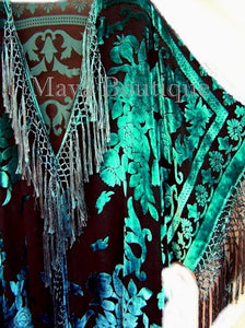 Hand Dyed Blue Turquoise Silk Velvet Jacket Kimono Duster Caftan Maya Matazaro