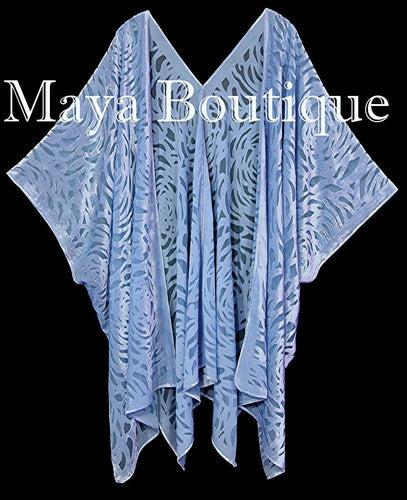 Maya Matazaro Serenity Blue Camellia Burnout Velvet Caftan Kimono Jacket USA