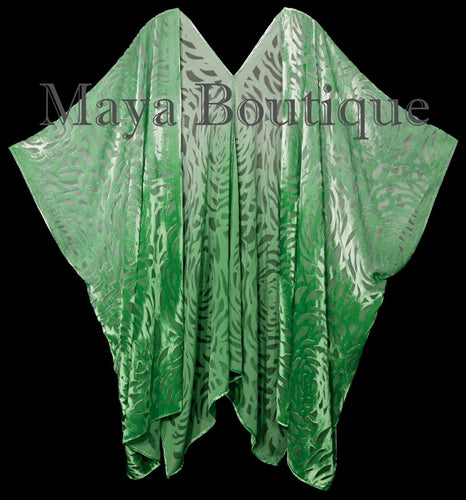 Maya Matazaro Green Ombre Camellia Burnout Velvet Caftan Kimono Jacket Hand Dyed