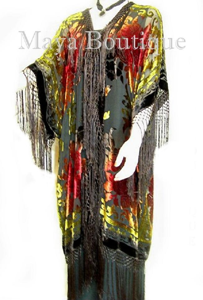 Tye Dyed Kimono Opera Coat Silk Burnout Velvet Chocolate Multi Maya Matazaro