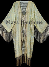 Vanilla Silk Burnout Velvet Fringes Jacket Kimono Long Coat Maya Matazaro