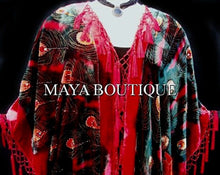 Silk Velvet Kimono Opera Coat Duster Beaded Red Multi Peacock Maya Matazaro