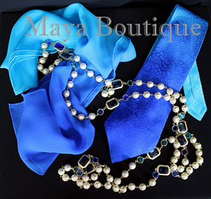 Matching Silk Neck Tie & Scarf Hand Dyed Blue Turquoise Ombre Maya Matazaro