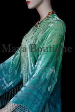 Jade Turquoise Burnout Velvet Kimono Jacket Hand Dyed Maya Matazaro Made in USA