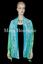 Jade Turquoise Camellia Shawl Wrap Scarf Burnout Velvet Hand Dyed Maya Matazaro