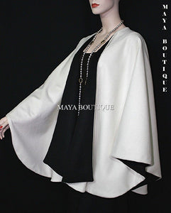 Cashmere Reversible Cape Ruana Wrap Coat Ivory & Black Maya Matazaro USA Made