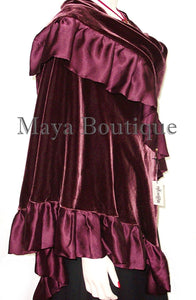 Burgundy Reversible Silk Velvet Cape Capelet Shawl Wrap W Ruffles Maya Matazaro