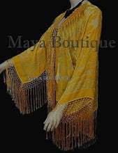 Sunflower Yellow Fringe Jacket Kimono Silk Burnout Velvet Maya Matazaro USA Made