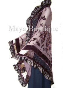 Chocolate Shawl Scarf Wrap Silk Burnout Velvet Triangle Ruffles Maya Matazaro