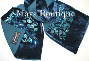 Teal Blue Scarf Sequin Velvet & Georgette Double Sided Maya Matazaro