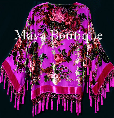 Pink Gypsy Rose Jacket Short Kimono Beaded Silk Burnout Velvet Maya Matazaro