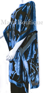 Caftan Dress Kimono Silk Burnout Velvet Blue Black Hand Dyed Maya Matazaro