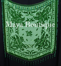 Green Piano Shawl Scarf Wrap All Beaded Silk Burnout Velvet Maya Matazaro