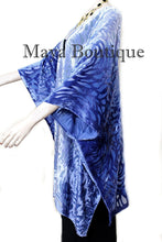 Niagara Blue Ombre Camellia Burnout Velvet Caftan Kimono Hand Dyed Maya Matazaro