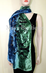 Hand Dyed Maya Matazaro Baroque Shawl Wrap Scarf Burnout Velvet Green Blue Ombre