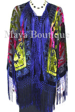 Tye Dye Blue Multi Short Fringe Jacket Kimono Silk Burnout Velvet Maya Matazaro