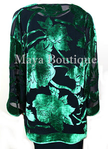Emerald & Black Silk Burnout Velvet Jacket Short Kimono No Fringe Maya Matazaro