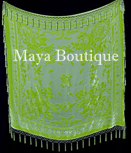 Lime Green Piano Shawl Scarf Wrap All Beaded Silk Burnout Velvet Maya Matazaro