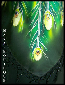 Silk Top Peacock Painted & Beaded Black Multi S Maya Matazaro