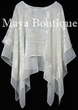 Maya Matazaro Layered Poncho Top Burnout Velvet & Chiffon Ivory Made In USA