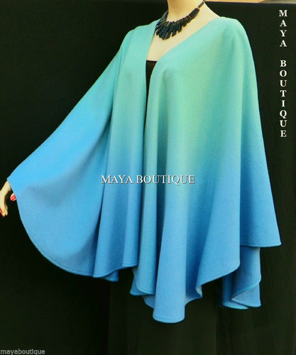 Cashmere Cape Ruana Wrap Hand Dyed Light Blue & Misty Jade Ombre Maya Matazaro