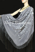 Flamenco Embroidered Silk Piano Shawl Wrap Dusk Gray Floral 84" Maya Matazaro