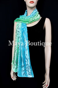 Jade Turquoise Camellia Shawl Wrap Scarf Burnout Velvet Hand Dyed Maya Matazaro