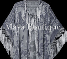 Silver Gray Fringe Jacket Kimono Duster Silk Burnout Velvet Maya Matazaro Plus
