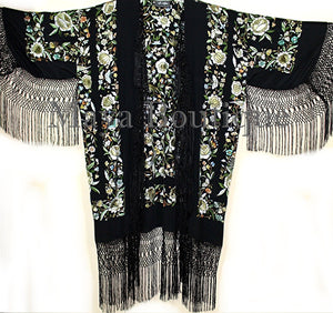Embroidered Flamenco Silk Opera Coat Kimono Jacket Floral Birds Maya Matazaro