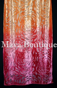 Maya Matazaro Hand Dyed Magenta Orange Camellia Shawl Wrap Scarf Burnout Velvet