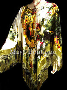 Peacock Poncho Shawl Top Silk Burnout Velvet Ivory Multi Maya Matazaro