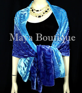 Maya Matazaro Hand Dyed Turquoise Blue Camellia Shawl Wrap Scarf Burnout Velvet