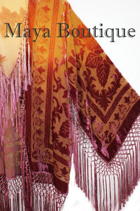 Wearable Art Velvet Kimono Jacket Hand Dyed Tangerine & Coco Short Maya Matazaro