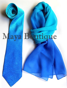 Silk Neck Tie Hand Dyed Blue Turquoise Ombre Maya Matazaro - Art to wear