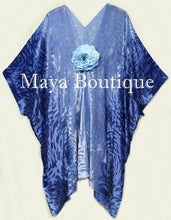 Niagara Blue Ombre Camellia Burnout Velvet Caftan Kimono Hand Dyed Maya Matazaro