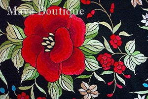 Red Roses Hand Embroidered Flamenco Silk Piano Shawl Huge 90" Maya Matazaro