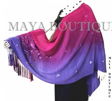 Embroidered Silk Wrap Shawl Scarf Hand Dyed Magenta Purple Maya Matazaro
