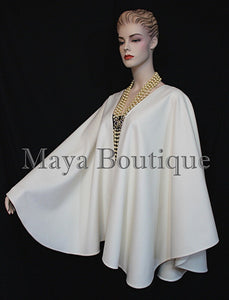 Maya Matazaro Ivory Cashmere Cape Ruana Wrap Coat Made in USA