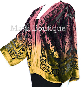 Maya Matazaro Gold Chocolate Velvet Jacket Short Kimono No Fringe Hand Dyed