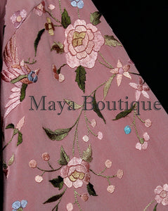 Embroidered Silk Fringe Jacket Kimono Strawberry Ice Multi Birds Flower Maya