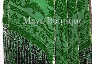Silk Burnout Velvet Piano Shawl Wrap Hand Dyed Apple Green Maya Boutique
