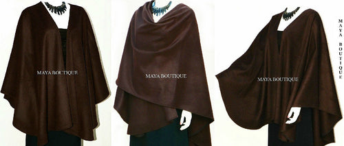 Chocolate Cashmere Wool Cape Ruana Wrap Coat Maya Matazaro Made in USA New