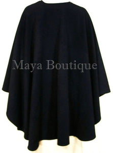 Black Cape Ruana Wrap Coat Wool Cashmere Blend by Maya Matazaro USA Made