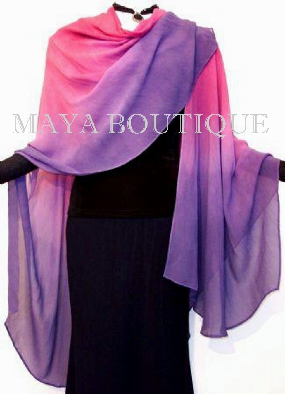 Hand Dyed Maya Matazaro Silk Chiffon Cape Ruana Caftan Wrap Magenta Purple Ombre