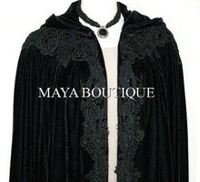 Cloak Opera Cape BLACK Victorian Rep Long Velvet & Lace Lined Maya Boutique