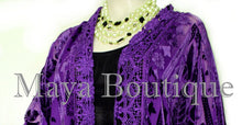 Purple Lace & Burnout Velvet Kimono Caftan Jacket Duster Maya Matazaro Plus