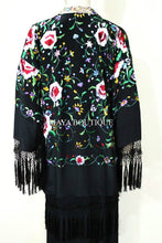 Embroidered Silk Fringe Jacket Flamenco Kimono BLACK MULTI Short Maya Boutique