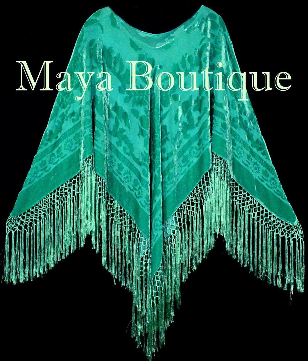 Tiffany Green Silk Burnout Velvet Poncho Top Shawl Hand Dyed Maya Matazaro