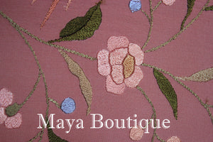 Salmon Rose Flamenco Embroidered Silk Piano Shawl Wrap Flower & Birds 84" Maya